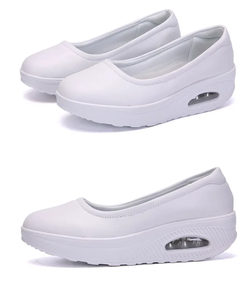 YAERNI Women Nurse Flats Shoes PU Leather Slip On Moccains Ladies Round Toe White Loafers Flat Women Sneakers Autumn Size 35-42