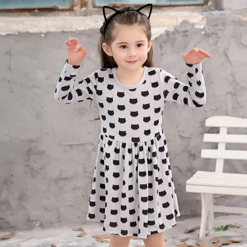 DAVYDAISY 2017 Fashion Girls Dresses Kids A-Line Full Sleeve Black Cat Print Princess Dress Children Costume WD-016 | Детская одежда и