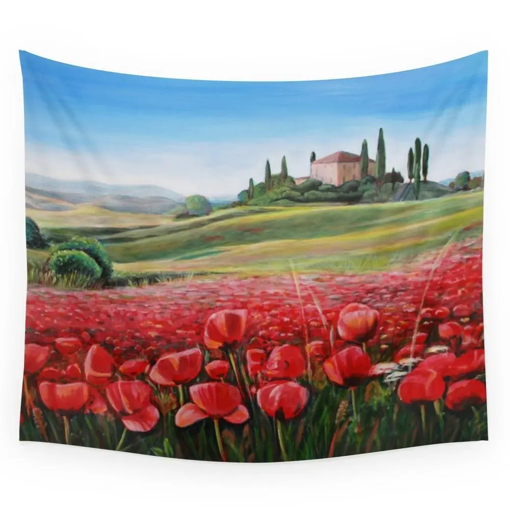 Новый Мандала Гобелены итальянский Маковое поле печатных стене висит украшения