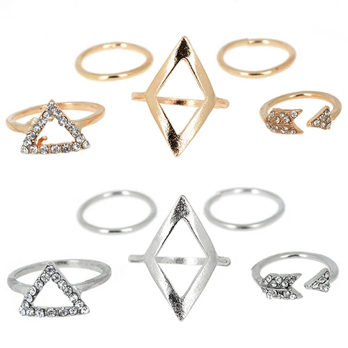 Hot 5Pcs Rhinestone Golden Above Knuckle Band Ring Midi Finger Tip Stack 6KBI 7GLI BDNB | Украшения и аксессуары
