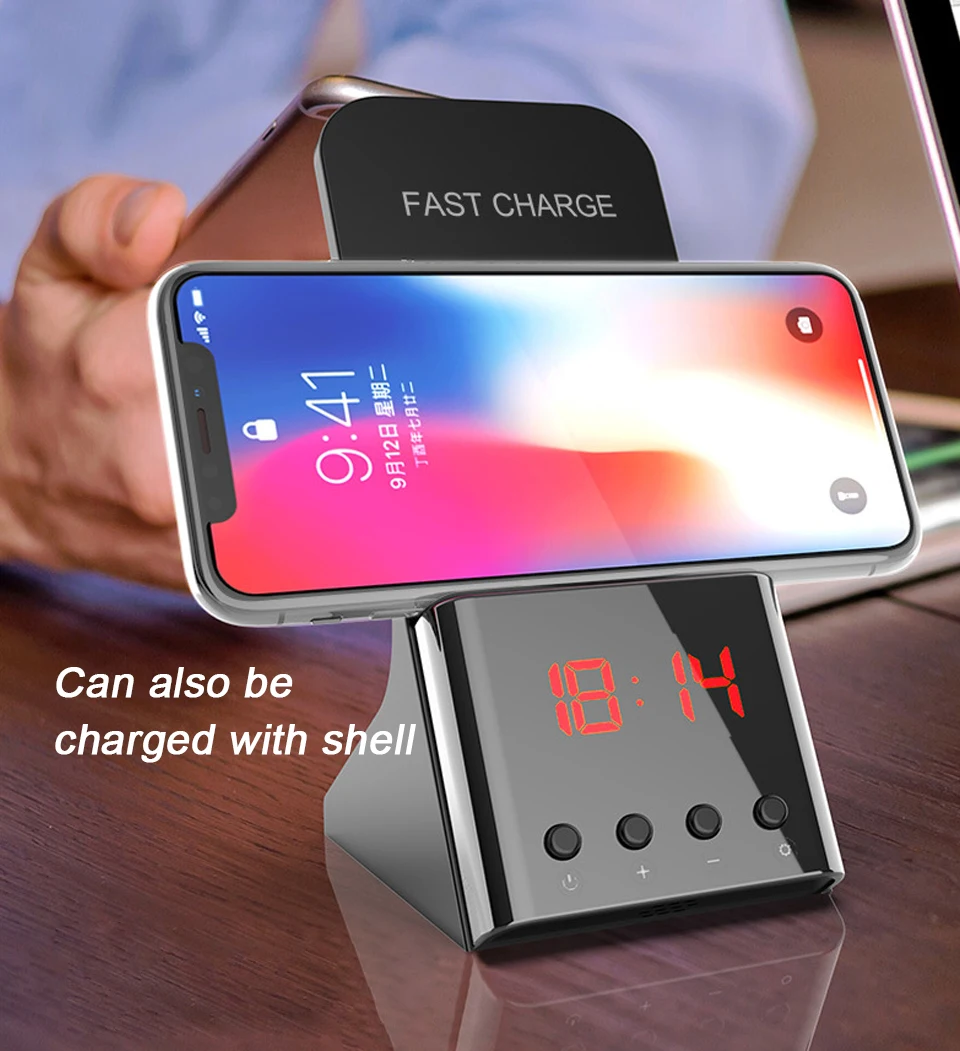 Youbina 10 Вт Qi Быстрое беспроводное зарядное устройство зарядная подставка USB держатель с будильником цифровой дисплей для iPhone X XS Max 7 8 samsung