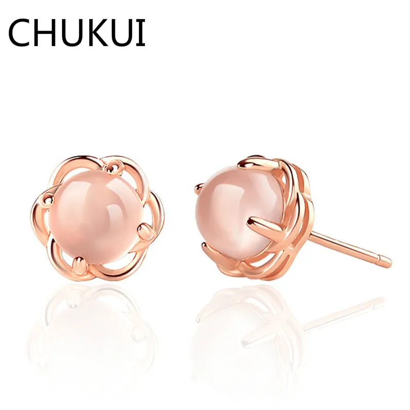 CHUKUI натуральный розовый Росс кварц камень серьги для девочек розовое золото цвет