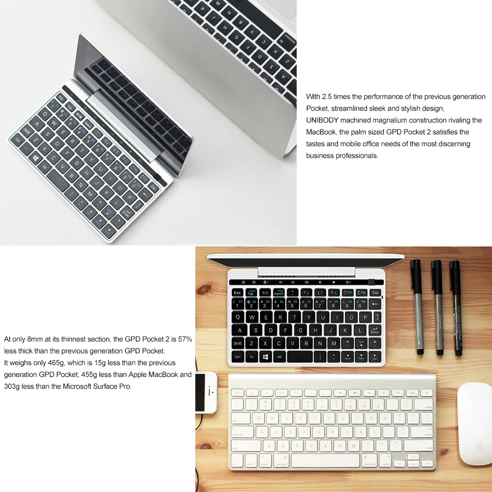 GPD Pocket 2 Pocket2 7 дюймов Мини ноутбук планшетный ПК Windows 10 64 бит Intel Core m3-7y30 ноутбук 8 ГБ/128 ГБ 2,4G& 5G WiFi BT 4,1