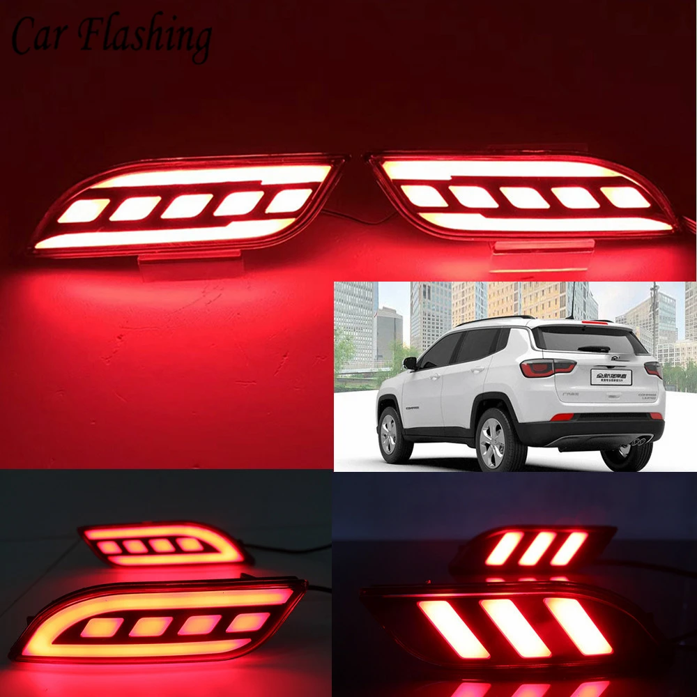 Автомобильный мигающий для Jeep Compass Многофункциональный Автомобильный светодиодный светильник на задний бампер, задний противотуманный фонарь, автомобильная лампа, тормозной светильник, отражатель