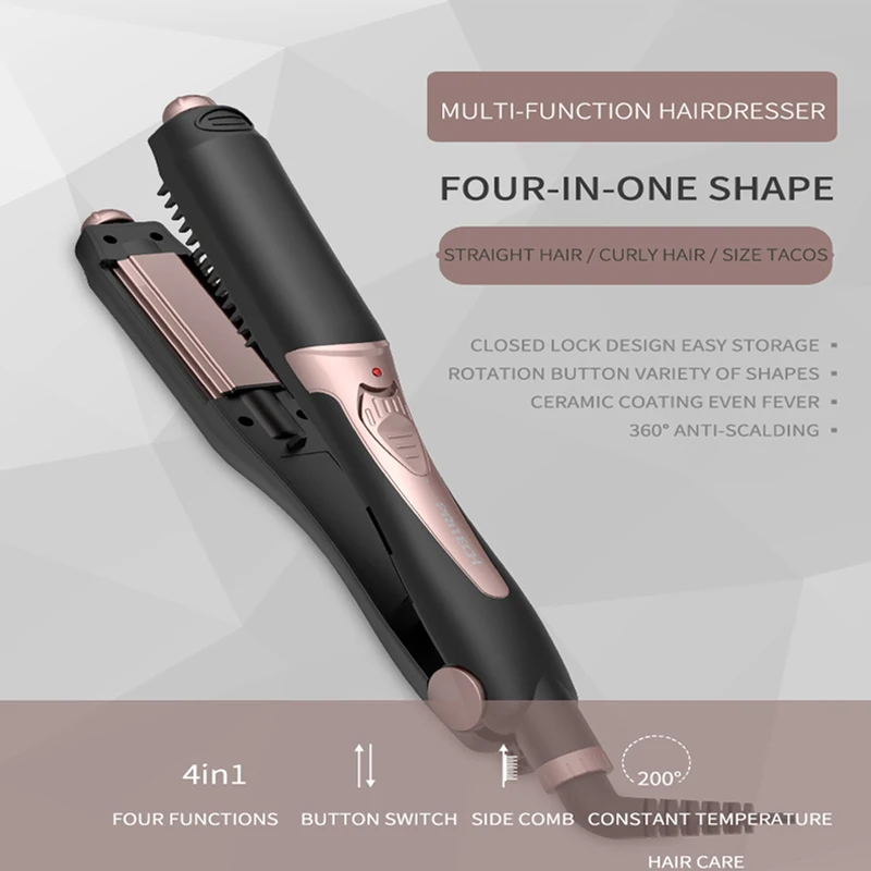 PRITECH 4 in1Professional Ceramic Electric Hair Straightener Portable Fluffy Corn Curling Iron Curler Styling Heating Comb | Красота и