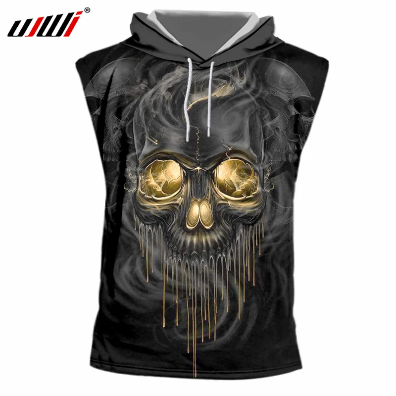 

Мужская футболка с капюшоном UJWI, белая Повседневная футболка без рукавов с принтом курительного черепа и круглым вырезом, размеры до 6XL, лет...