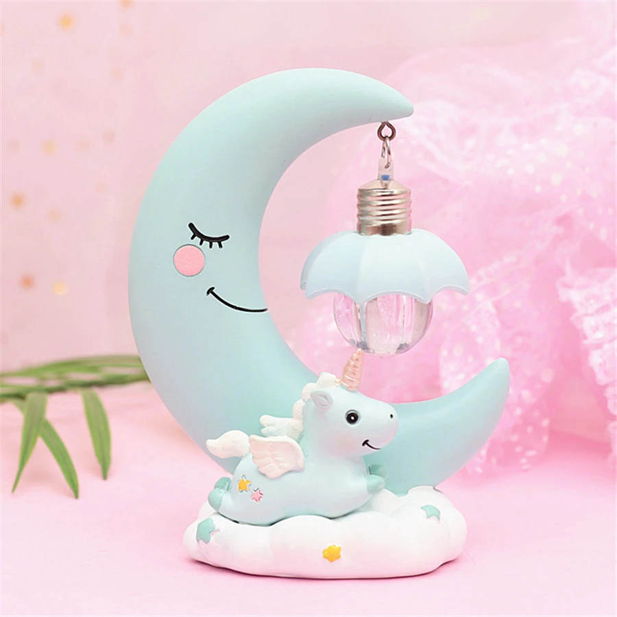LED Night Light resin Moon Unicorn Cartoon Baby Nursery Lamp Breathing for Children Kid Girl Toy Christmas Gift | Лампы и освещение