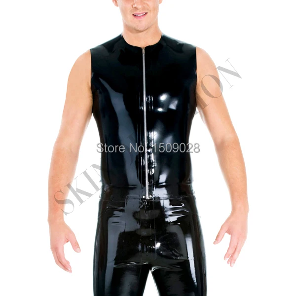Бесплатная Доставка! Черный латексный жилет с молнией спереди резиновый 0 4 мм |