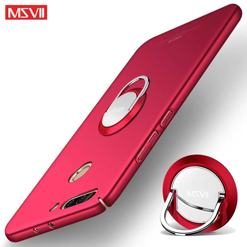 Red With Ring Huawei Honor 8 Pro Чехол MSVII кольцо на палец Тонкий матовый чехол для huawei Honor V9 V 9 чехол жесткий держатель задняя крышка Honor8 Pro - Цвет: Red With Ring
