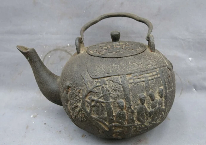 7 &quotКитайский старинный Железный резной персонаж цветок прюн дерево заварочный