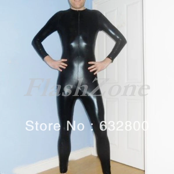 Мужское латексное боди o.4mm черные колготки с молнией спереди и задней талией |
