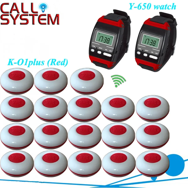 

Wireless Restaurant Pager Waiter Guest Calling System(Pager and Receiver) 18 push to call button and 2 watch pager
