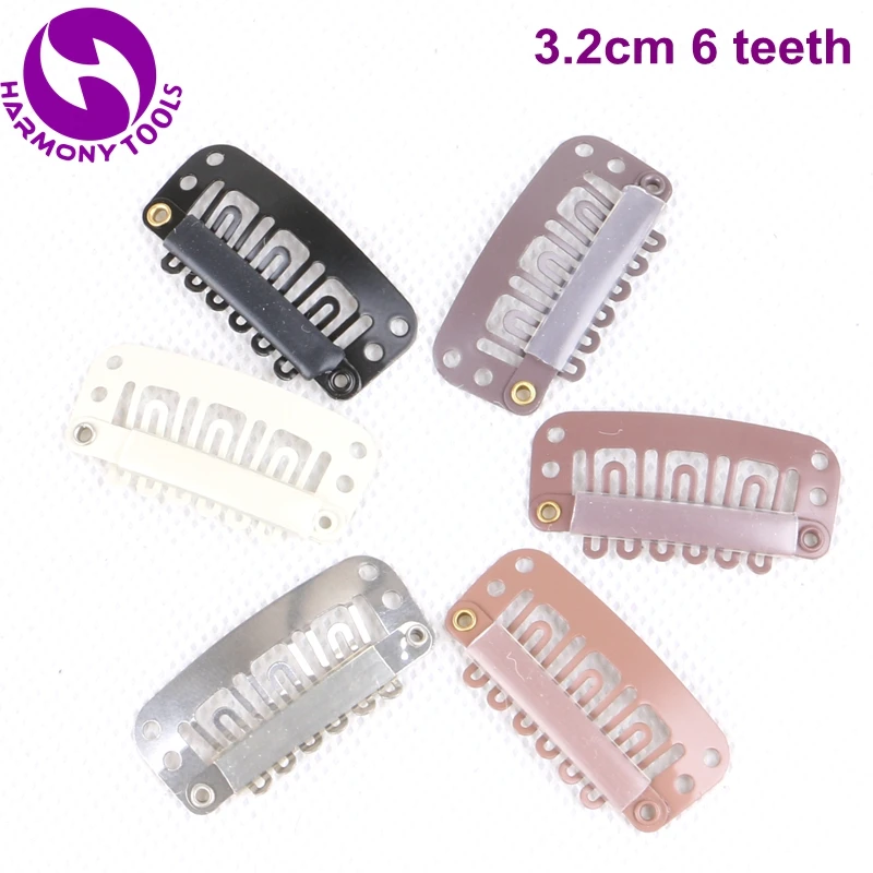 ( 100 pieces/bag ) 1200 Pieces 3.2cm 6 teeth Silicone Snap Clips Stainless Steel Clips for Clip in Hair Extensions
