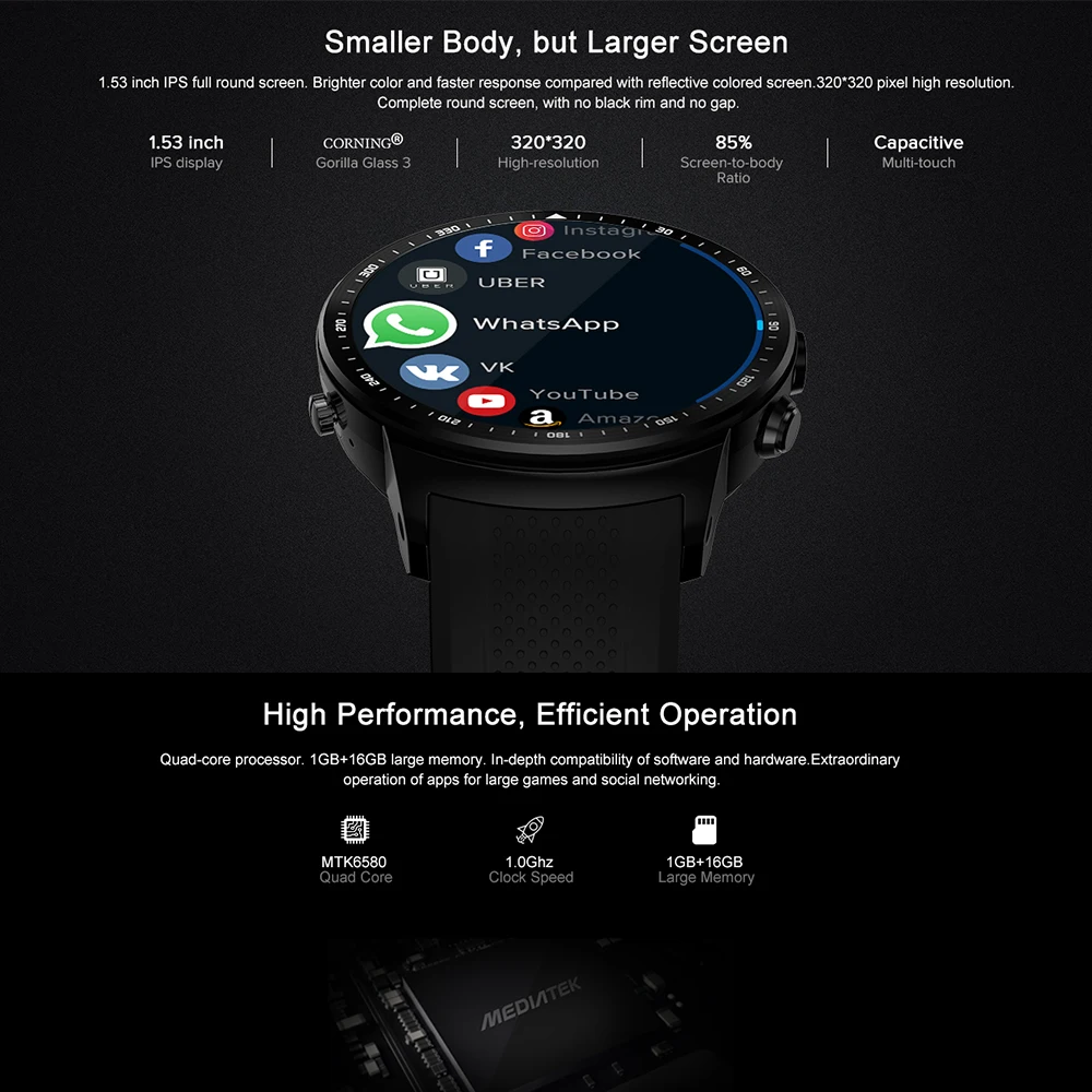 Смарт-часы Thor PRO Android 5 1 MTK6580 четыре ядра 16 ГБ 2 0 Мп камера трекер сердечного ритма 3G