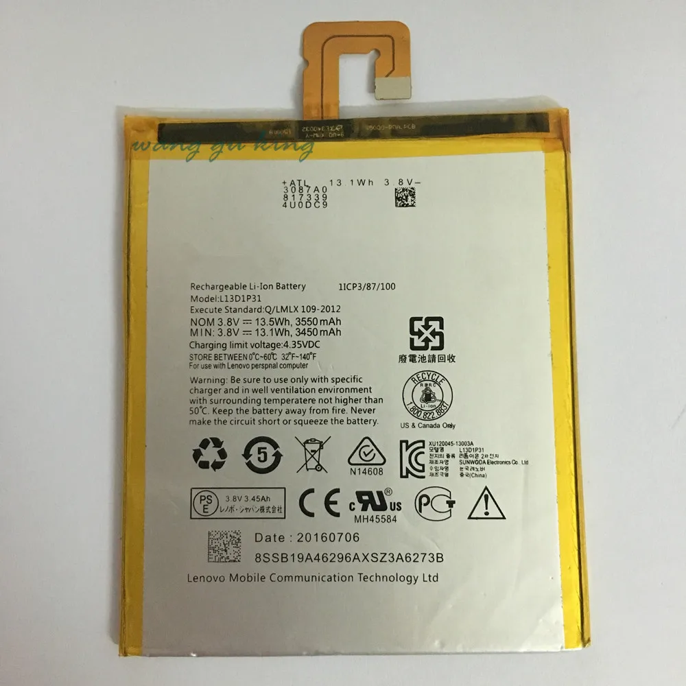New battery for Lenovo LePad S5000 S5000H Pad A3500 Tablet PC L13D1P31 tab 2 A7-30 Battery 3450-3550mAh + tracking number | Мобильные