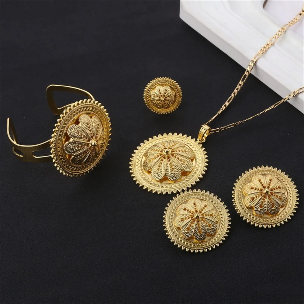 Модный комплект ювелирных изделий золотого цвета в Дубае для эфиопских