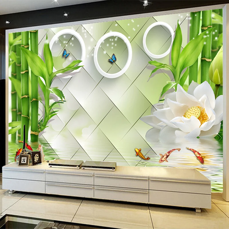 Фотообои в китайском стиле Lotus Circle Бамбуковая природа пейзаж 3D настенная
