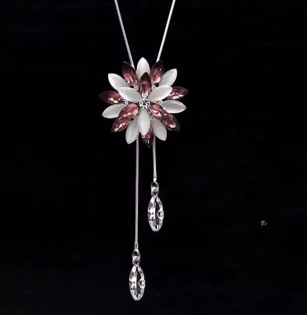 Длинное ожерелье со снежинкой BYSPT розовая цепочка на свитер из сплава стразами и