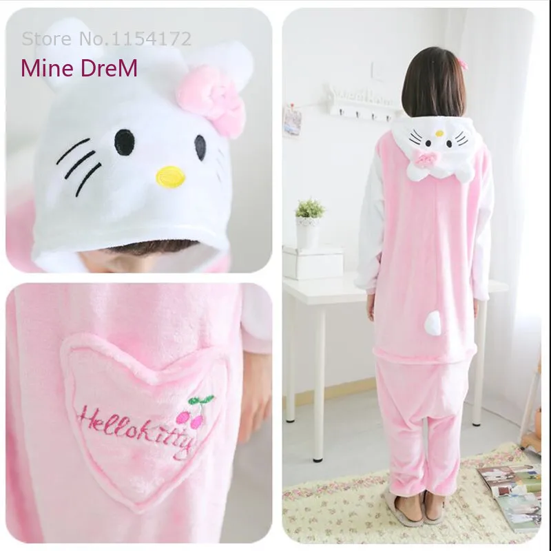 Kigurumi Hello kitty Косплей комбинезоны пижамы мультфильм животных Костюм взрослые
