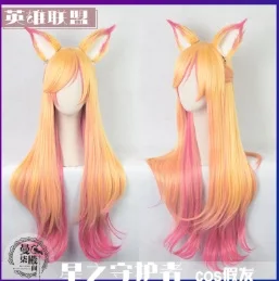 League Legends Ezreal Star Guardian Ahri Gumiho Fox Miss Fortune Soraka карнавальный костюм вечерние волосы парик+ шапка - Цвет: Черный