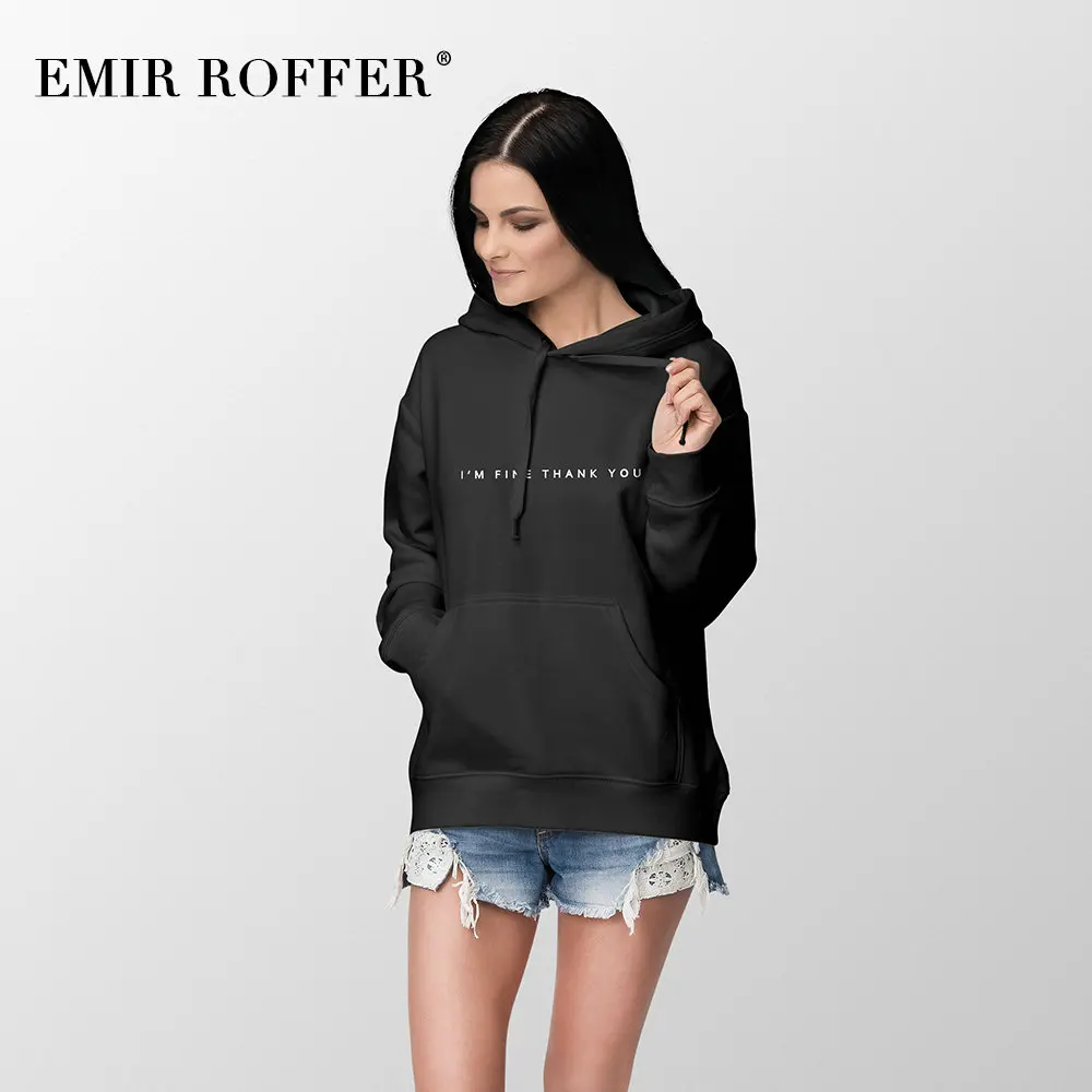 EMIR ROFFER I'M FINE THANK YOU белая толстовка женская зимняя теплая Милая уличная с принтом