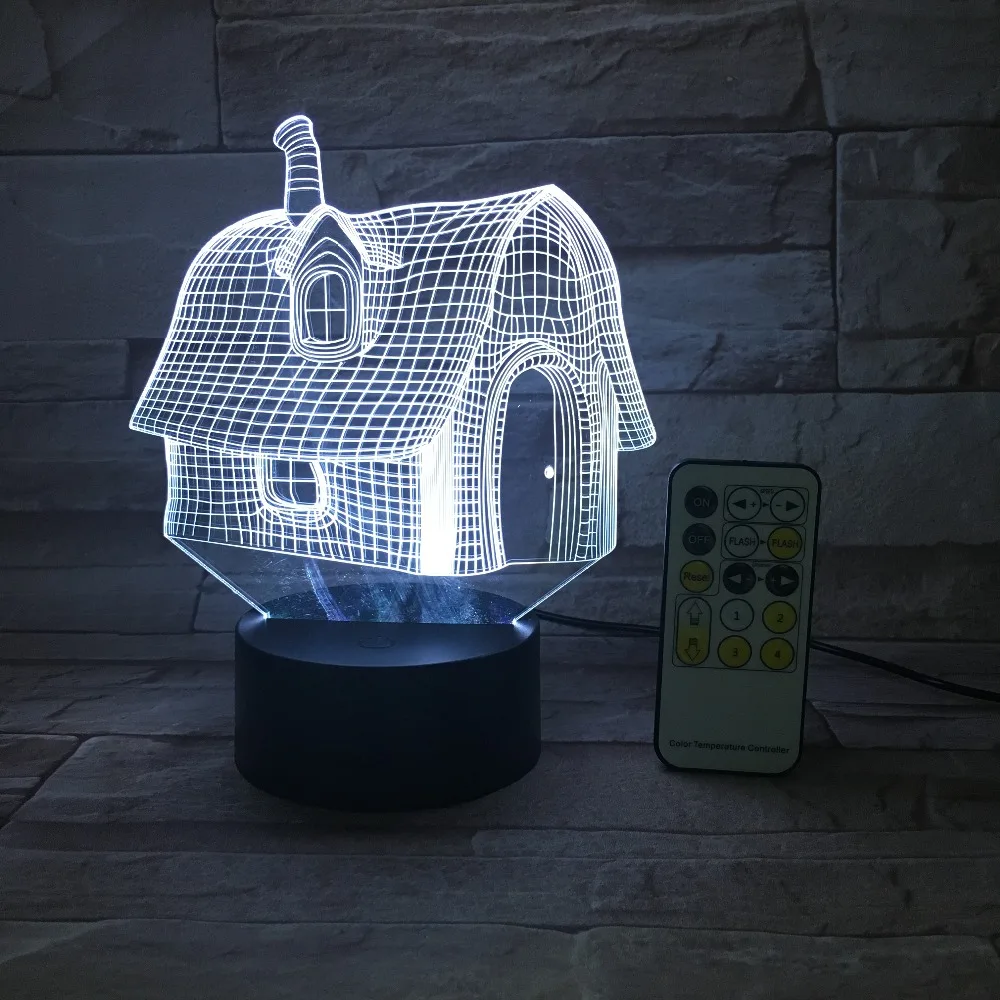 

Old House Nightlight 3D USB Touch Switch Remote Control Acrylic 7 Colors Gradient Atmosphere Lamps DIY Kids Gifts Drop Shipping