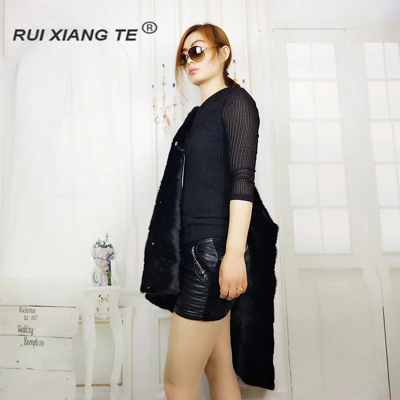 RuiXiangTe women real mink fur vest natural jacket two side wear with feather | Женская одежда