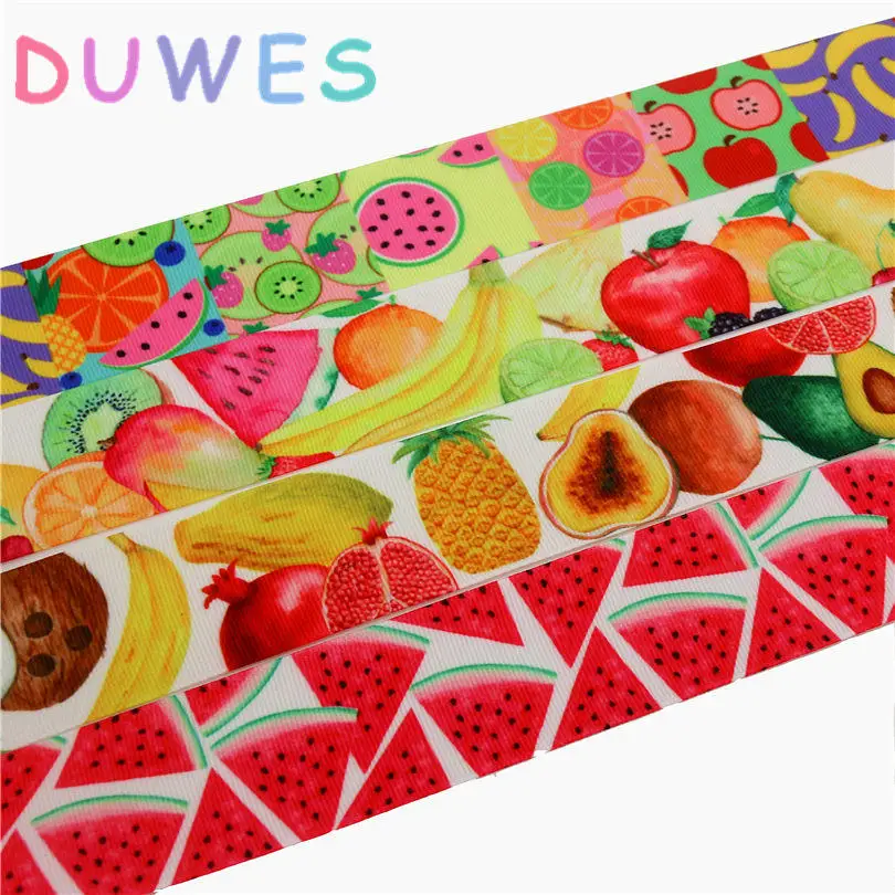 

DUWES 1.5'' Free shipping fruit watermelon banana printed grosgrain ribbon Accessory hairbow headwear DIY decoration 38mm D765