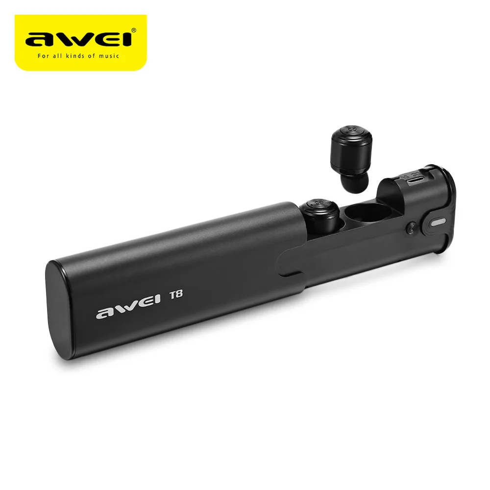 Awei Twins Earbuds Mini TWS True Wireless Earphones Bluetooth V4.2 Headsets with Charger Base for Jogging Running Hiking