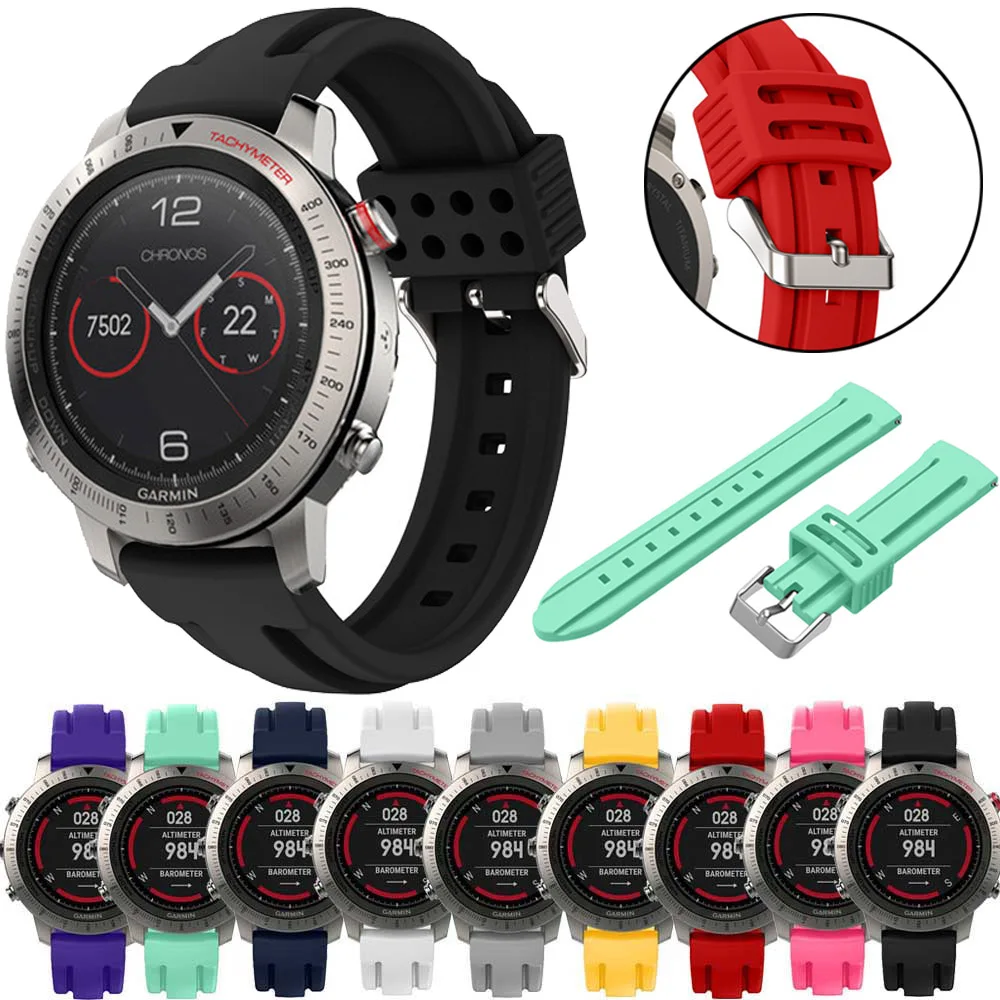 Силиконовый ремешок для спортивных часов смарт Garmin Fenix Chronos сменный спортивный