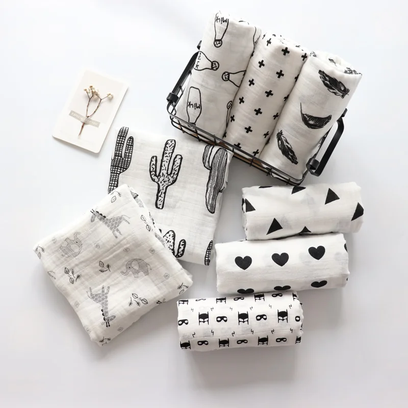 Baby Blanket For Newborns Soft Cotton Muslin Swaddles Infant Multi Use Bath Towel Nordic Hold Wraps Diaper Cocoon 120x120cm | Мать и