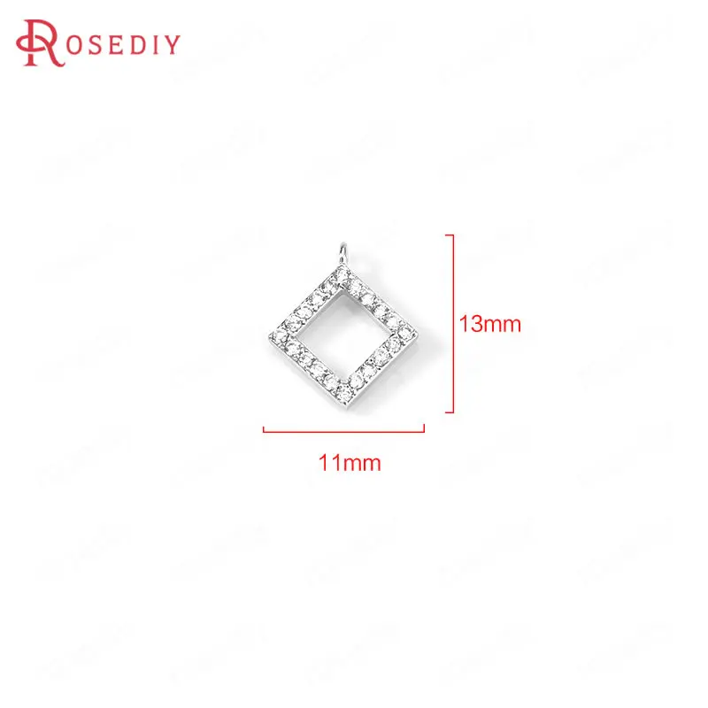 (35466)6PCS 24K Gold Color Brass and Zircon Square Connect Charms Pendants High Quality Diy Jewelry Findings Accessories | Украшения и