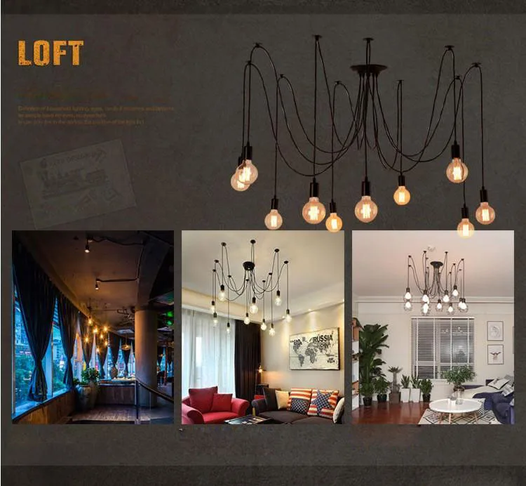 Loft LED Creative Spider Lights Chandelier for Bar coffee shop Simple fish wire iron droplight Experimental bottle Lighting |