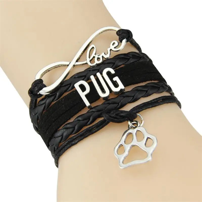 Новые Очаровательные кожаные браслеты и с Мопсом тема собаки для женщин мужчин