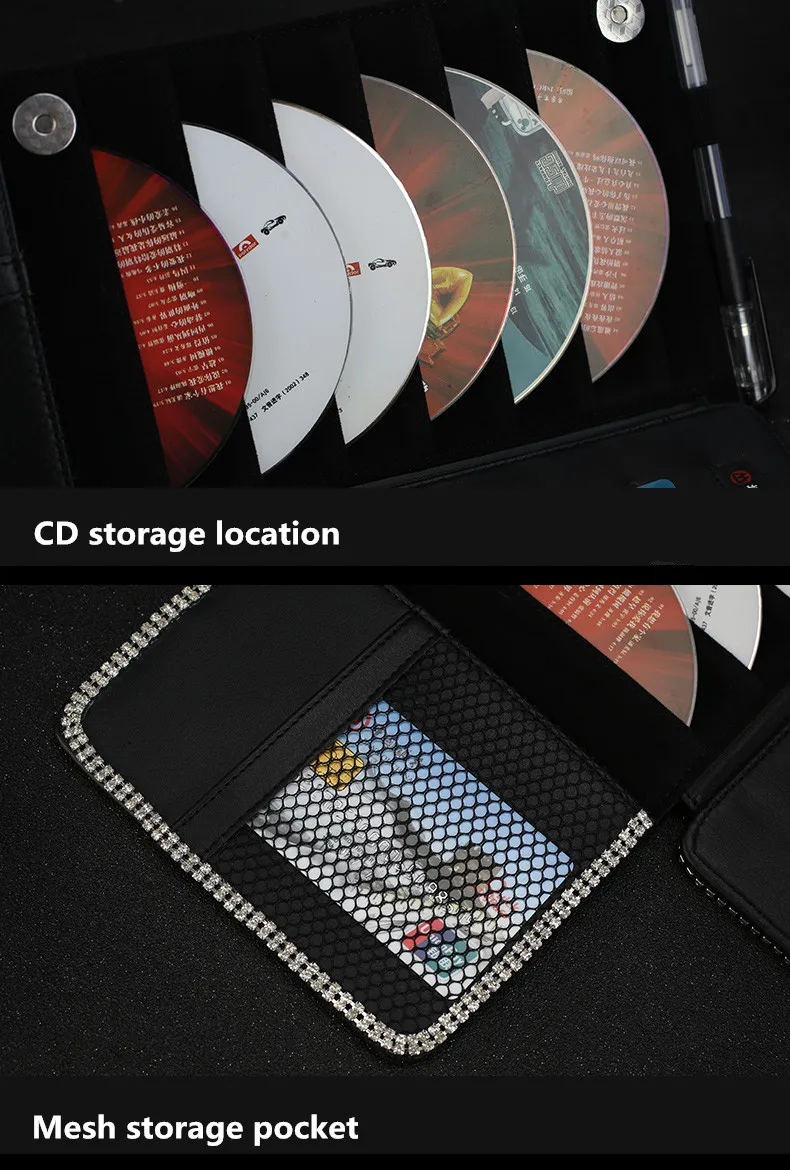 Camellia автомобильный солнцезащитный козырек сумка для хранения CD карт Органайзер Кристалл кожа Многофункциональный органайзер для мобильного солнцезащитный козырек для телефона сумки для хранения