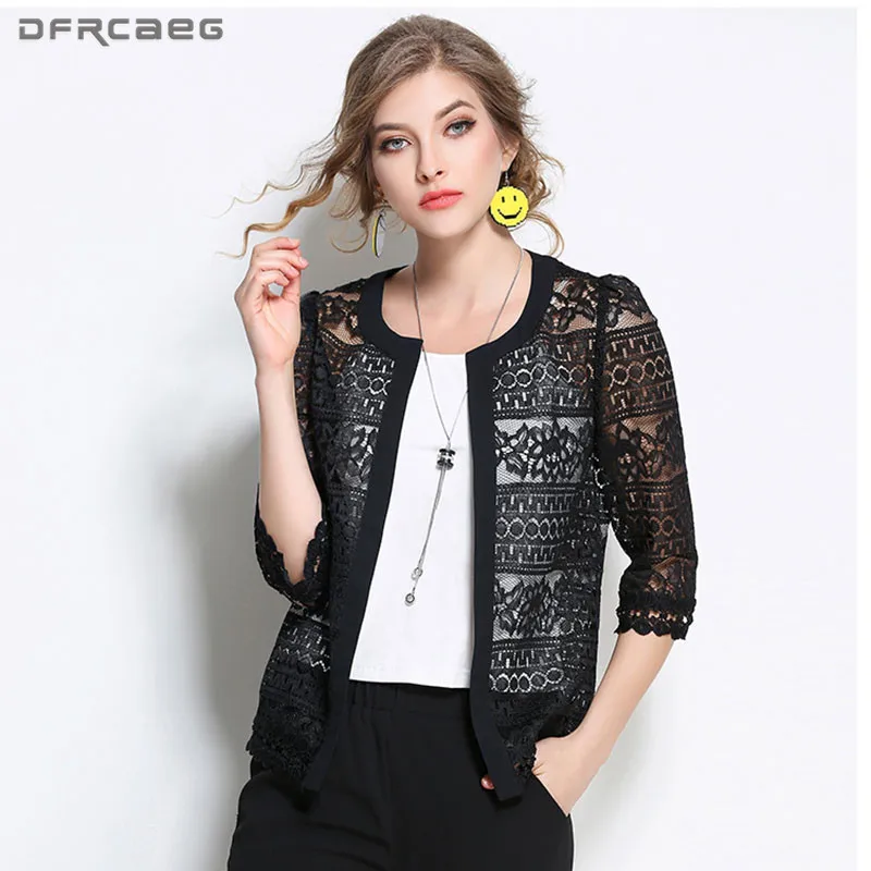 Женский кружевной кардиган летняя блузка с лямкой на шее и рукавом 2018 размеры