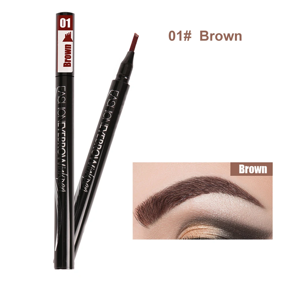 Водостойкая Microblading бровь Татуировка ручка жидкий оттенок бровей карандаш 4 головки карандаш для бровей с микро-вилкой кончик глаза макияж