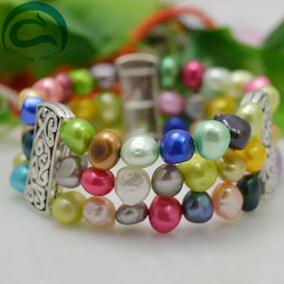 Уникальный 100% натуральный пресноводный жемчуг браслет АА 8 9 мм многоцветный