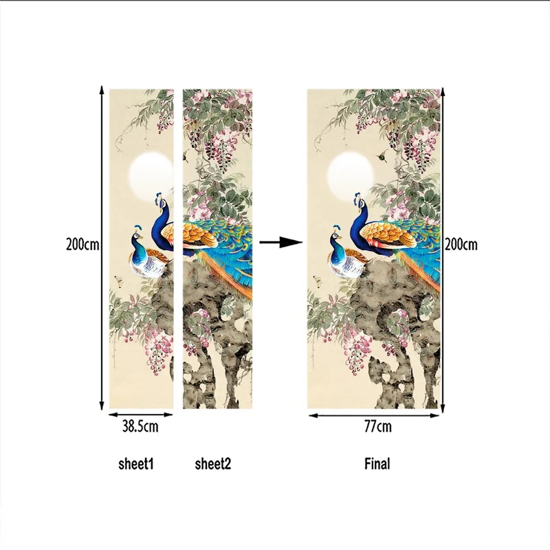 Дверная Наклейка 3D картина маслом павлина Настенная роспись Гостиная Спальня