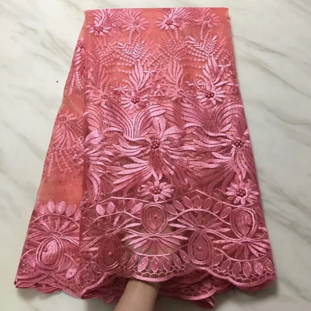 Free shipping 5 yards high quality French mesh lace with stones in pink color for evening party dress! | Дом и сад