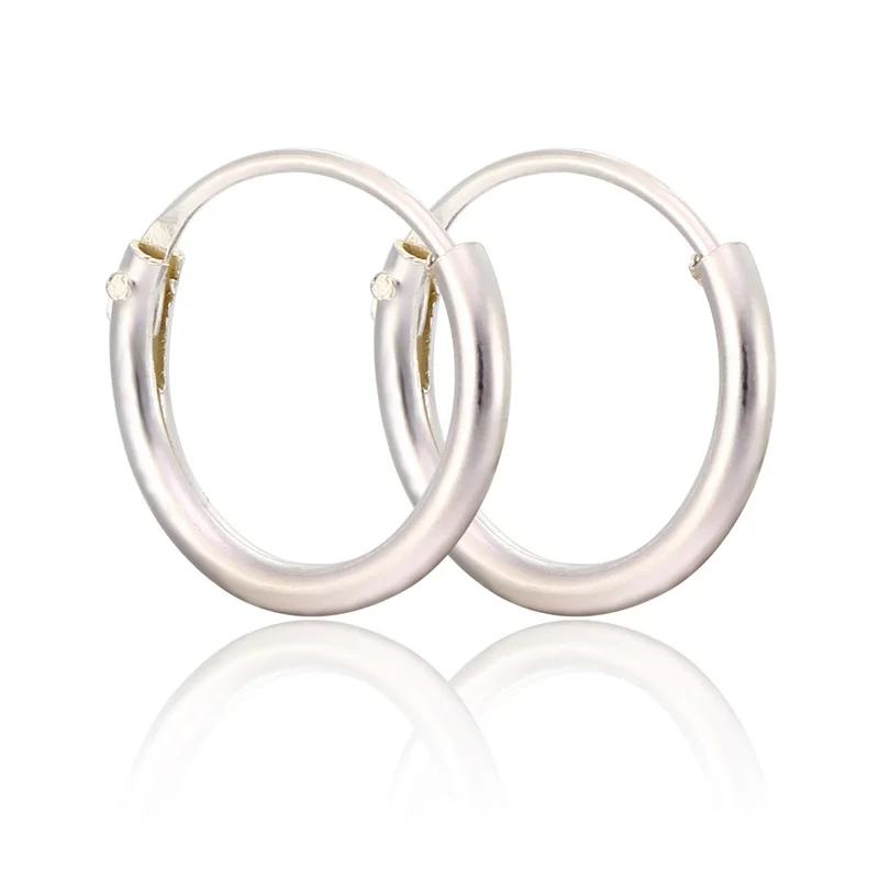 Тонкий настоящее 925 серебро Малый круг вокруг петли Серьги кольца для Для женщин