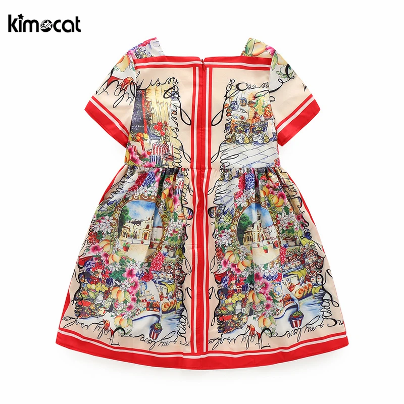 Kimocat Summer Brand girls Dress Beach Style Floral Print Dresses For Girls Vintage Toddler Clothing Baby | Детская одежда и обувь