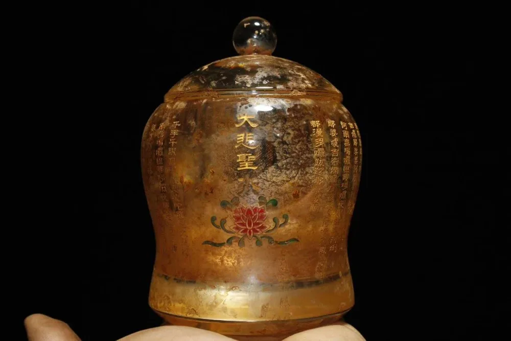 

Elaborate Chinese Old Buddhist glazed relic pagoda jar / pot