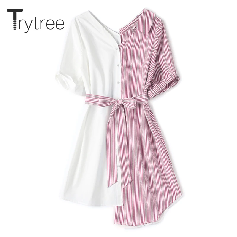 Женское Хлопковое платье Trytree повседневное асимметричное трапеция розового и