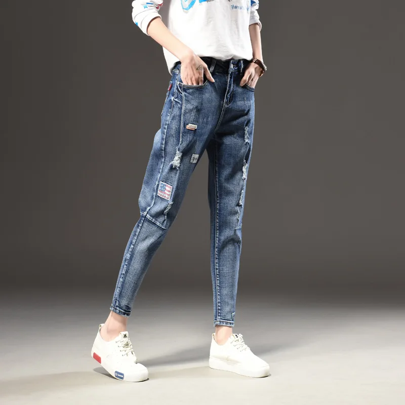 Женские рваные джинсы гарем синие до щиколотки для подростков 2019|jeans for women|blue jeans