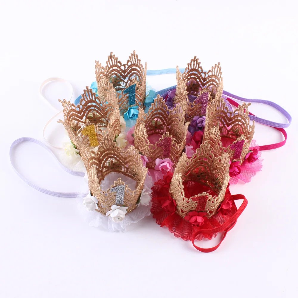 Erapinky Newborn Baby Girls Boys Lace Flower Tiaras Headband 1st Birthday Hair Accessories Photography Prop Band Crown |