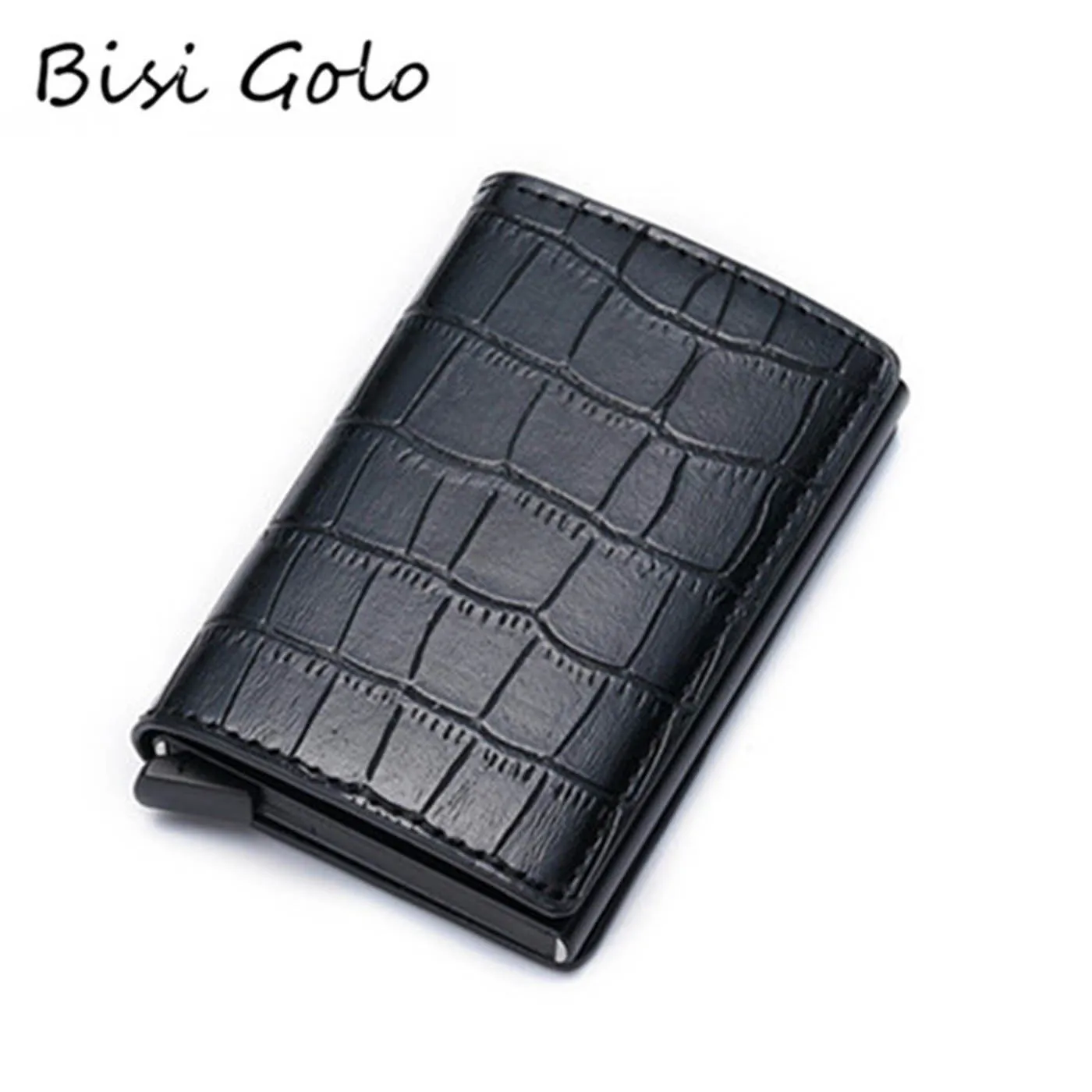 

BISI GORO 2021 New PU Leather Credit Card Holder Fashion Men And Women Metal RFID Vintage Aluminium Box Travel Card Wallet