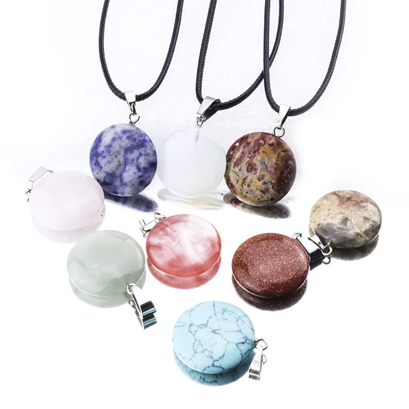 Круглый крест из натурального камня тигровый глаз кварц кулон ожерелье