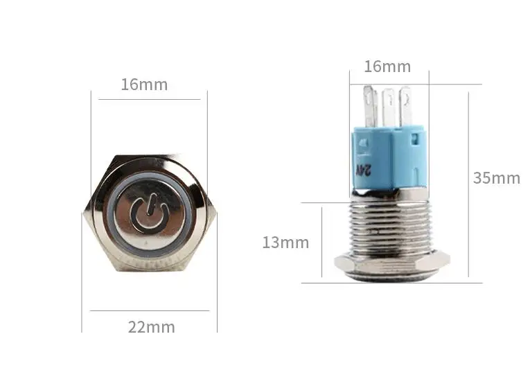 16 мм металлический водонепроницаемый кнопочный переключатель из нержавеющей