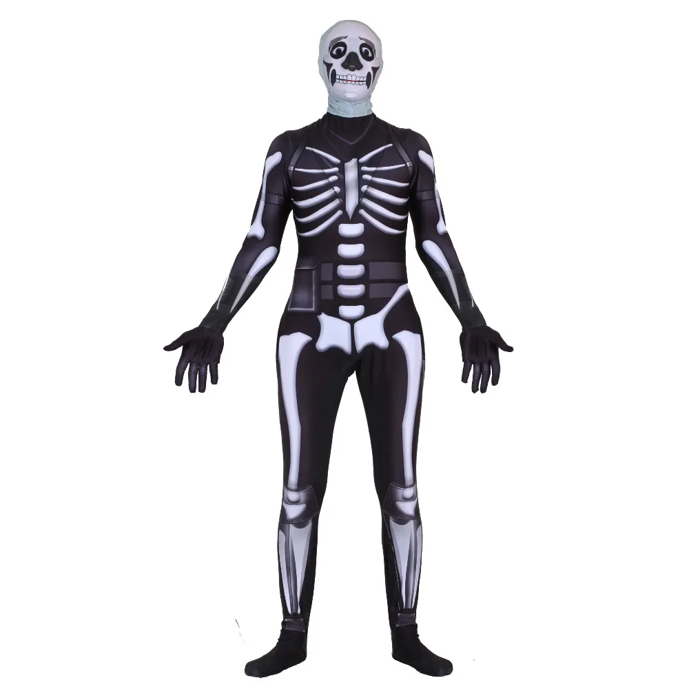 

Adult Kids Hot Game Cosplay Costume Skull Trooper Human Zentai Bodysuit Suit Jumpsuits Scary Skeleton Halloween Costume